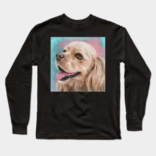 Painting of a Happy Blonde Cocker Spaniel with It's Tongue Out Long Sleeve T-Shirt